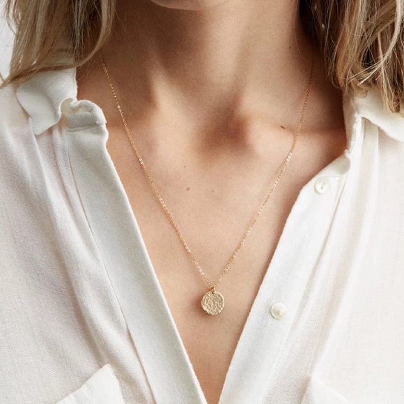 Hammered 14k Gold Plated SS Disc Necklace - Picture 4 of 5